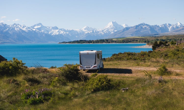 A Wilderness motorhome parked beside Lake Pukaki