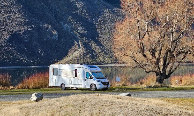 Freedom camping in a Wilderness motorhome at Lake Pearson Campsite