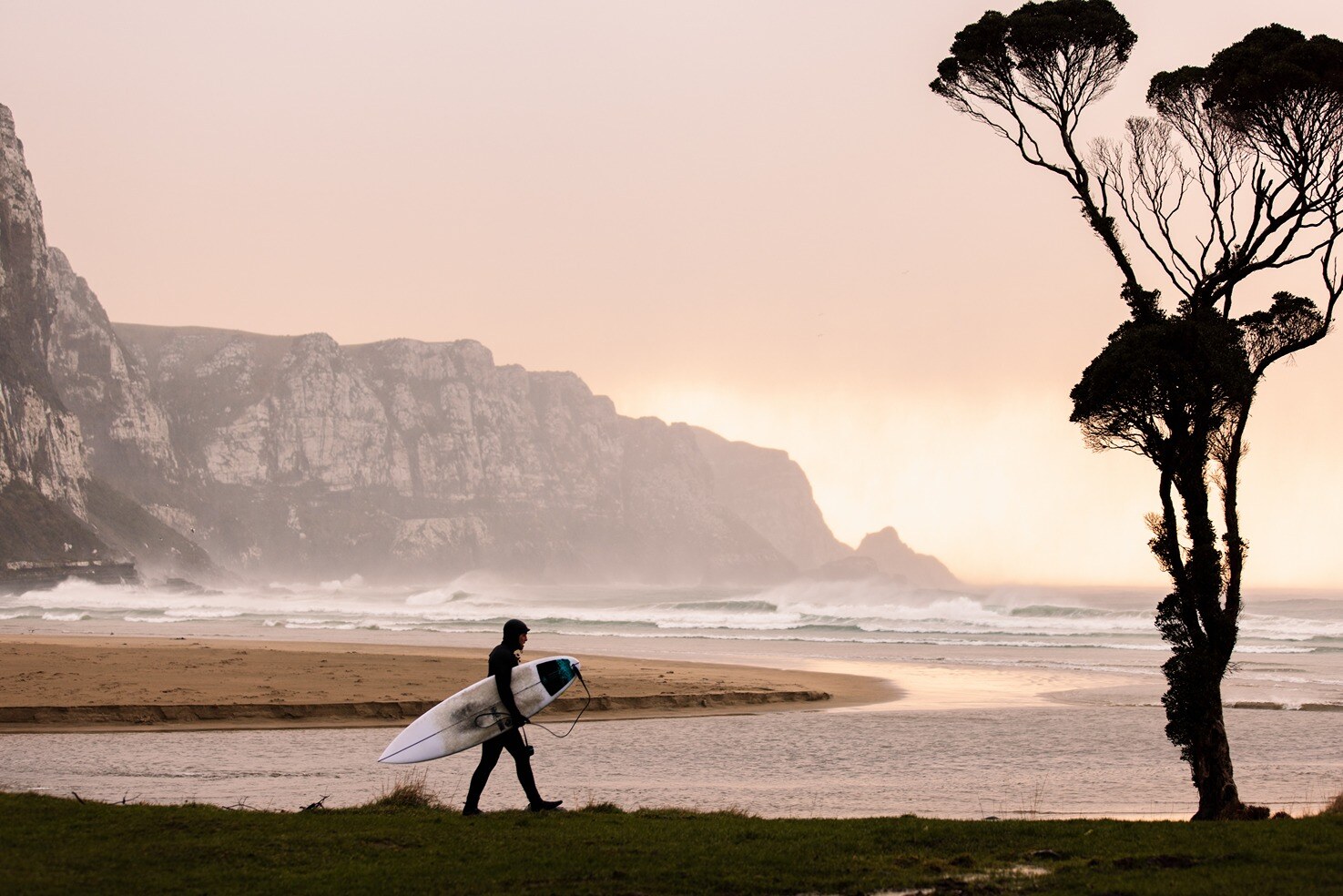 Surfing at sunset