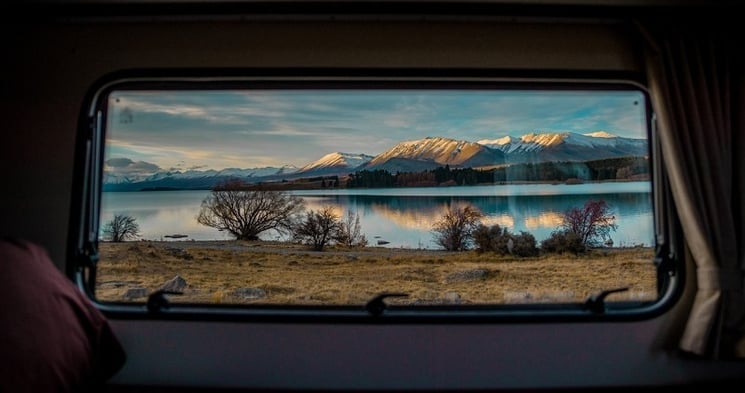 View of Lake Tekapo from a New Zealand campervan rental