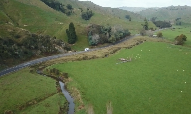 A Wilderness Motorhome driving on Forgotten World Highway