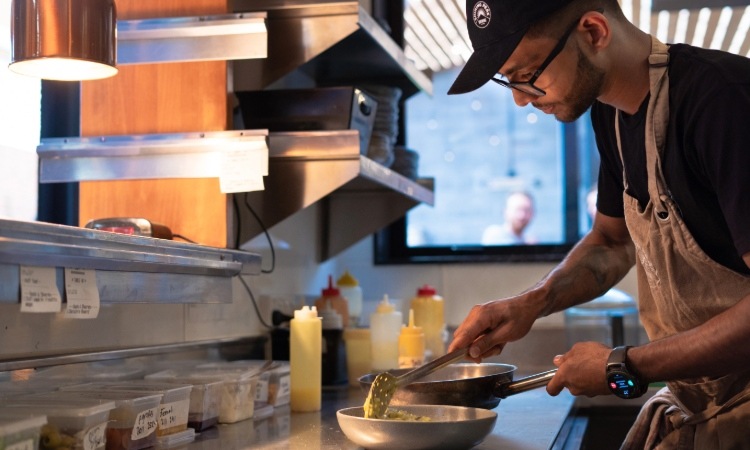 Chef in the kitchen at Shining Peak Brewery