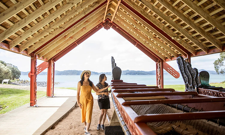 Visitors visiting the Waitangi Treaty Grounds in Northland, New Zealand