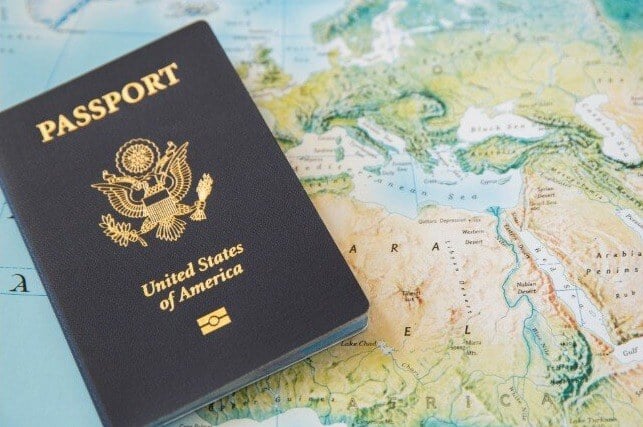 American Passport with map background