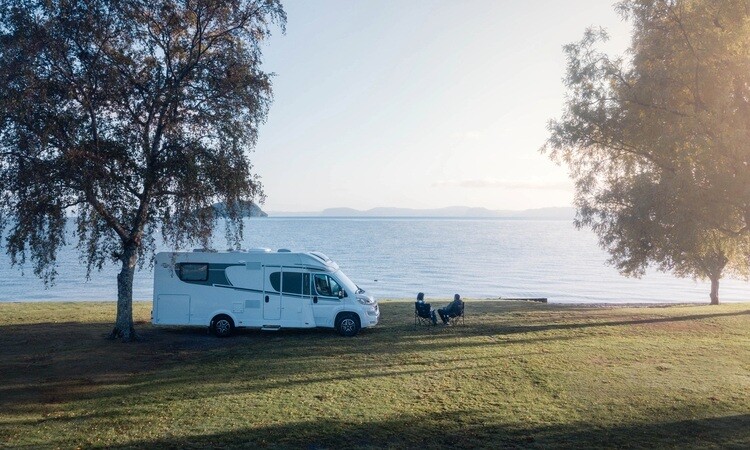 A motorhome parked up at Lake Taupo