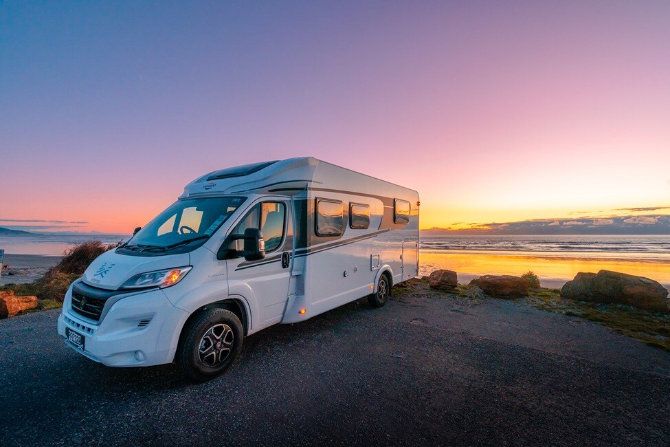 A Double for 2 Wilderness Motorhome with a sunset view