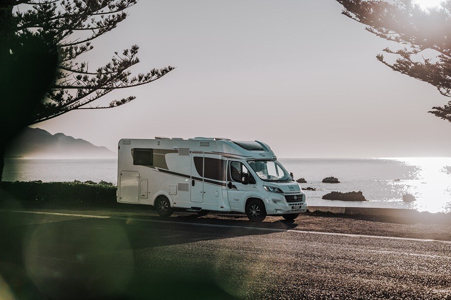 A Wilderness motorhome parked up beside a beach in Kaikoura